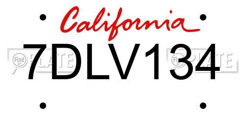 7DLV134 California License Plate