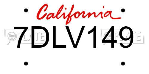7DLV149 California License Plate