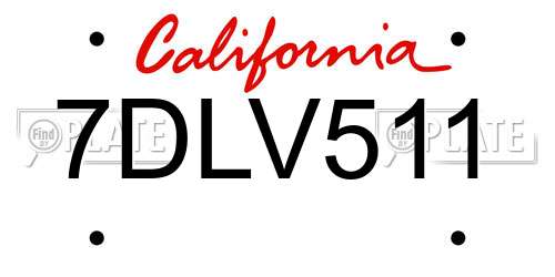 7DLV511 California License Plate