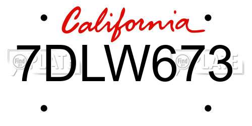 7DLW673 California License Plate