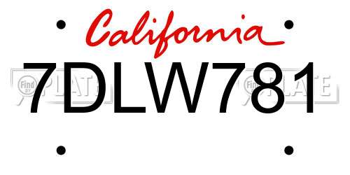 7DLW781 California License Plate