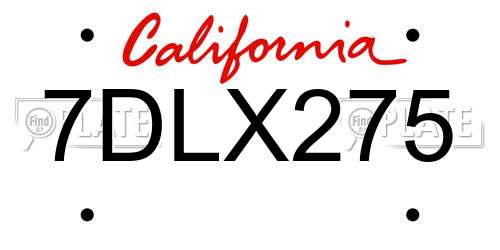 7DLX275 California License Plate