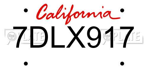7DLX917 California License Plate