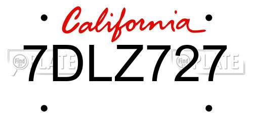 7DLZ727 California License Plate