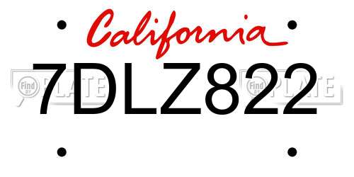 7DLZ822 California License Plate