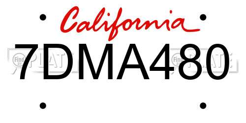 7DMA480 California License Plate