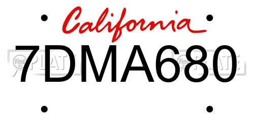 7DMA680 California License Plate