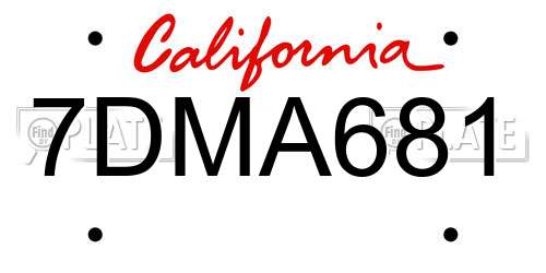 7DMA681 California License Plate