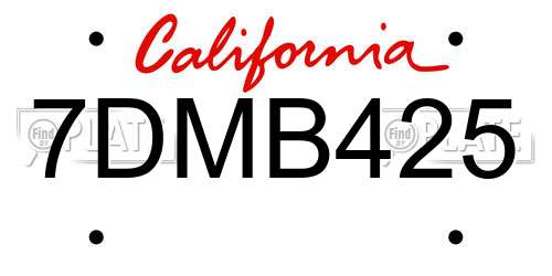 7DMB425 California License Plate