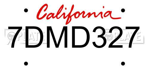 7DMD327 California License Plate