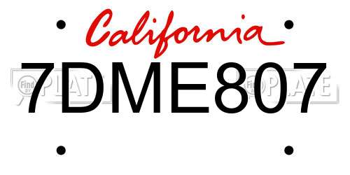 7DME807 California License Plate