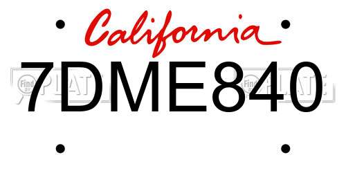 7DME840 California License Plate