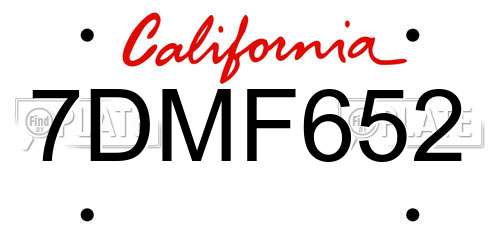 7DMF652 California License Plate