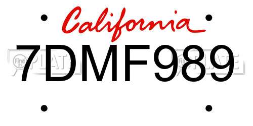 7DMF989 California License Plate