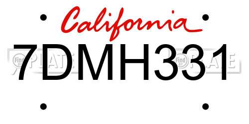 7DMH331 California License Plate