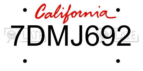 7DMJ692 California License Plate