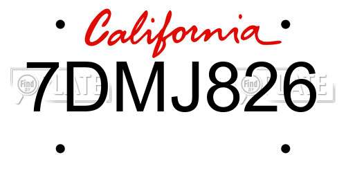 7DMJ826 California License Plate