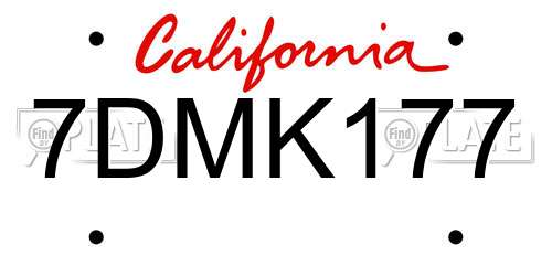 7DMK177 California License Plate