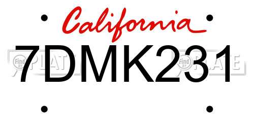 7DMK231 California License Plate