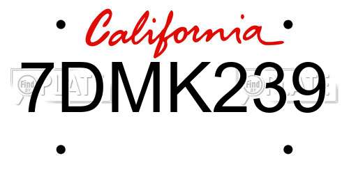 7DMK239 California License Plate