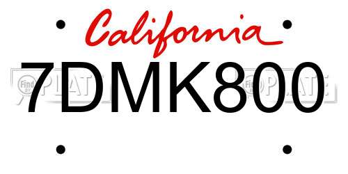 7DMK800 California License Plate