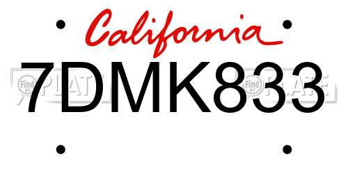 7DMK833 California License Plate