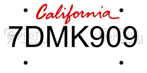 7DMK909 California License Plate