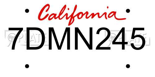 7DMN245 California License Plate
