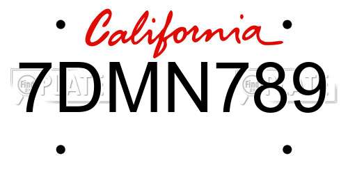 7DMN789 California License Plate