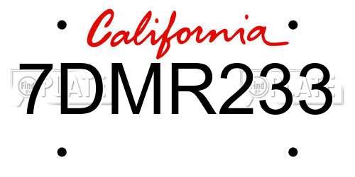 7DMR233 California License Plate