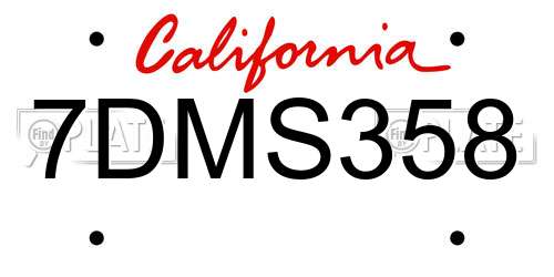 7DMS358 California License Plate