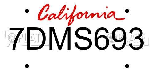 7DMS693 California License Plate