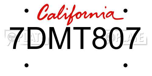 7DMT807 California License Plate