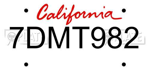 7DMT982 California License Plate