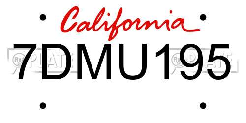 7DMU195 California License Plate