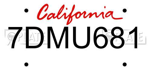 7DMU681 California License Plate