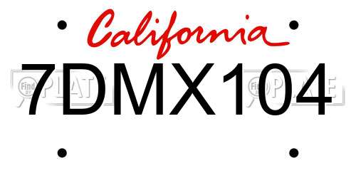 7DMX104 California License Plate