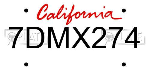 7DMX274 California License Plate