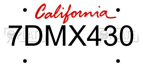 7DMX430 California License Plate