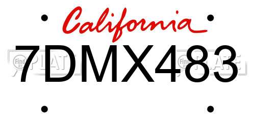 7DMX483 California License Plate