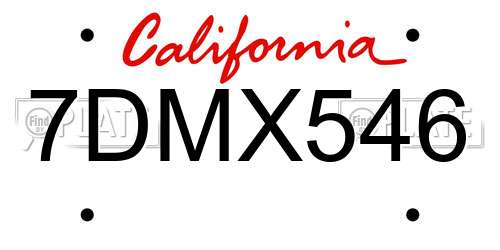 7DMX546 California License Plate