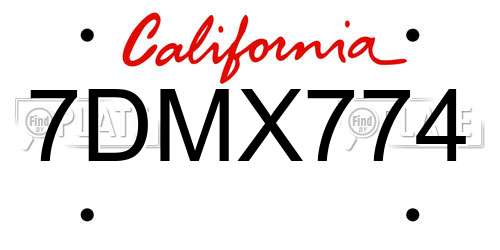 7DMX774 California License Plate