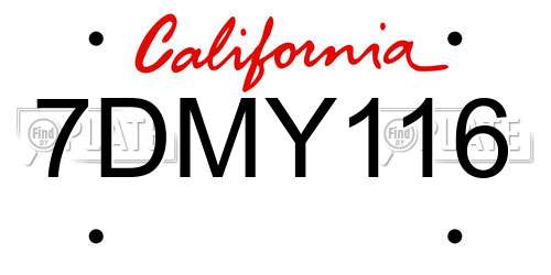 7DMY116 California License Plate