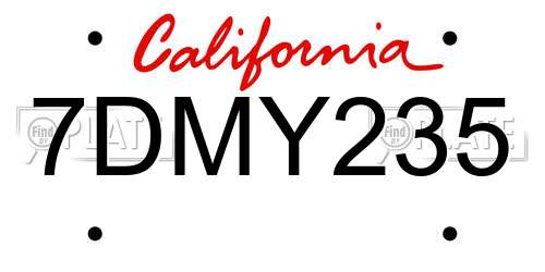 7DMY235 California License Plate