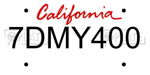 7DMY400 California License Plate