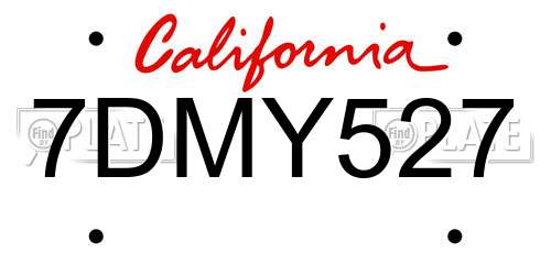 7DMY527 California License Plate