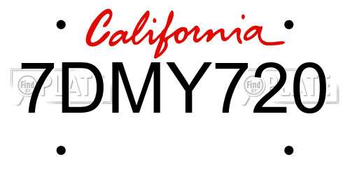 7DMY720 California License Plate