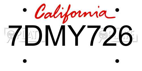 7DMY726 California License Plate