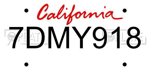 7DMY918 California License Plate