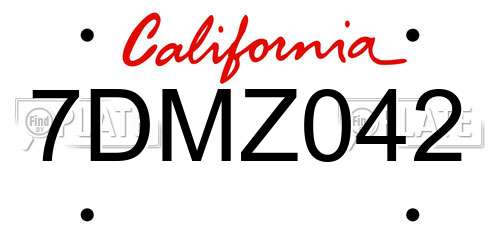 7DMZ042 California License Plate